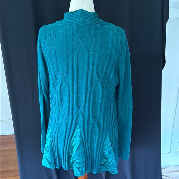 Teal Open Front Cardigan Sweater, medium + Black top - Picture 5 of 15